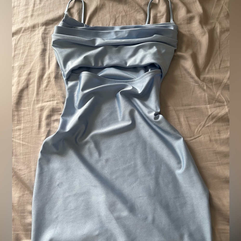 Silver Ruched Spaghetti Strap Mini Dress